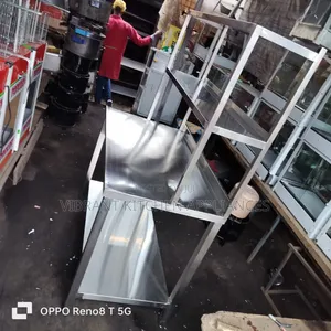 Three-Tier Stainless Steel Table With Double Overshelves