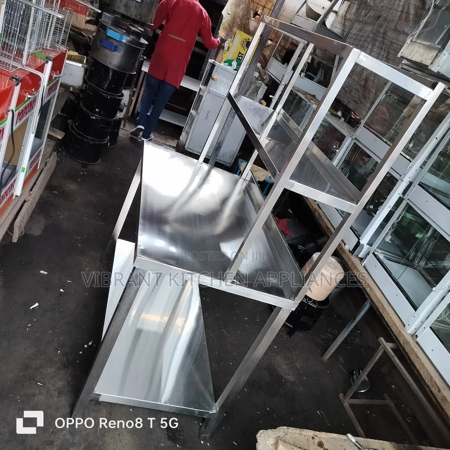 Three-Tier Stainless Steel Table With Double Overshelves