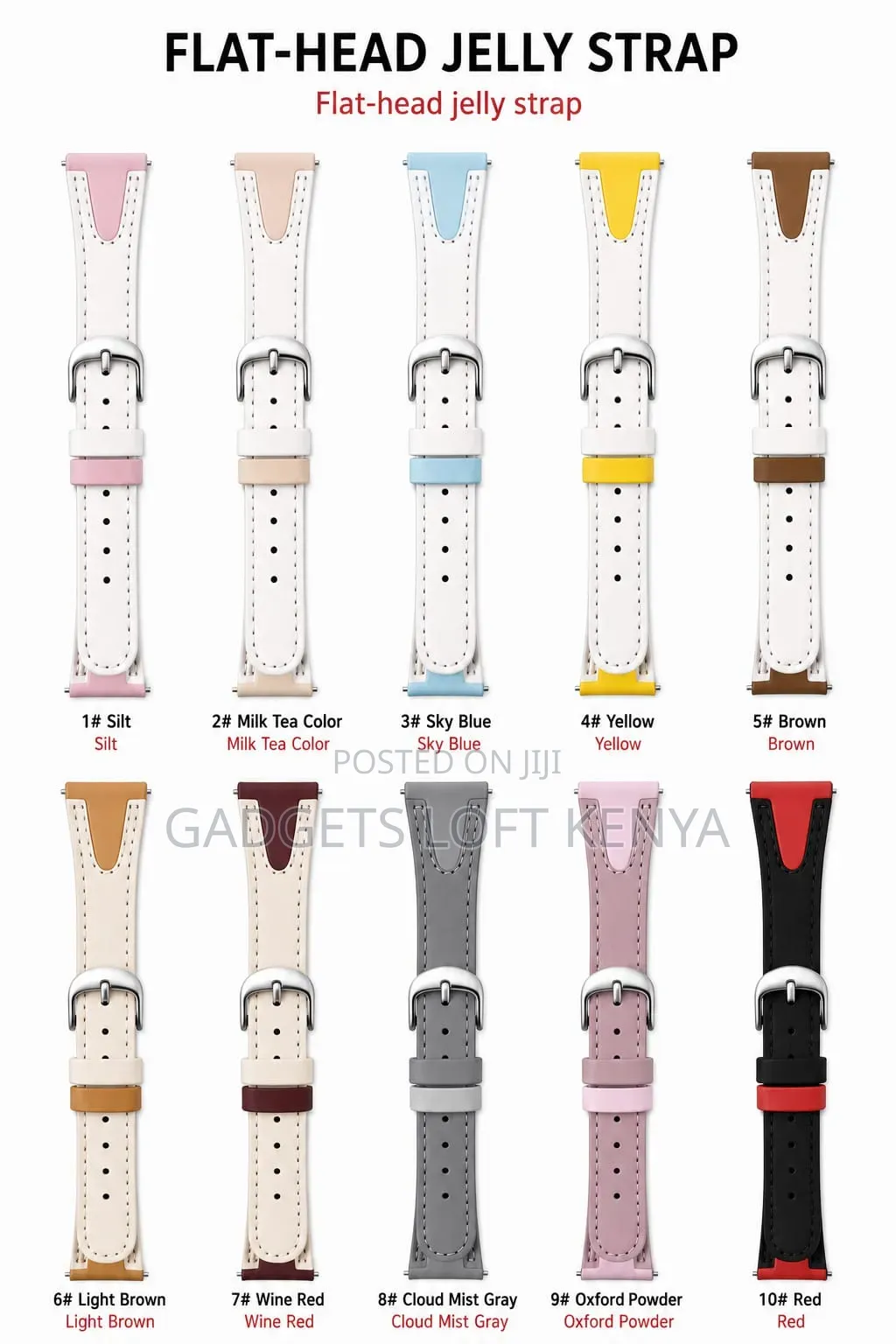 22mm Flat Head Jelly Leather Smart Watch Strap