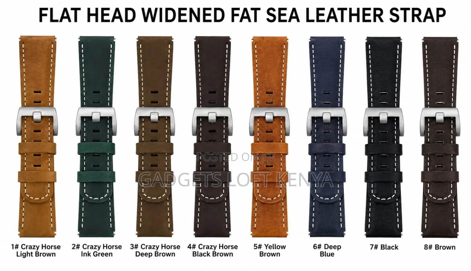 22mm Flat Head Genuine Leather Smart Watch Strap