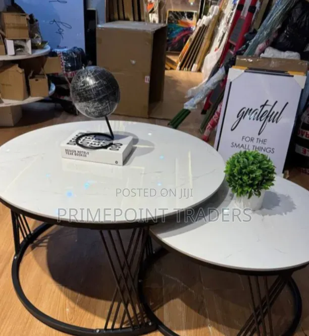 Modern Luxury 2-in-1 Pure Marble Nesting Tables With Black Stand