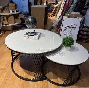 Premium 2-in-1 Marble Nesting Coffee Tables – Black Metal Frame