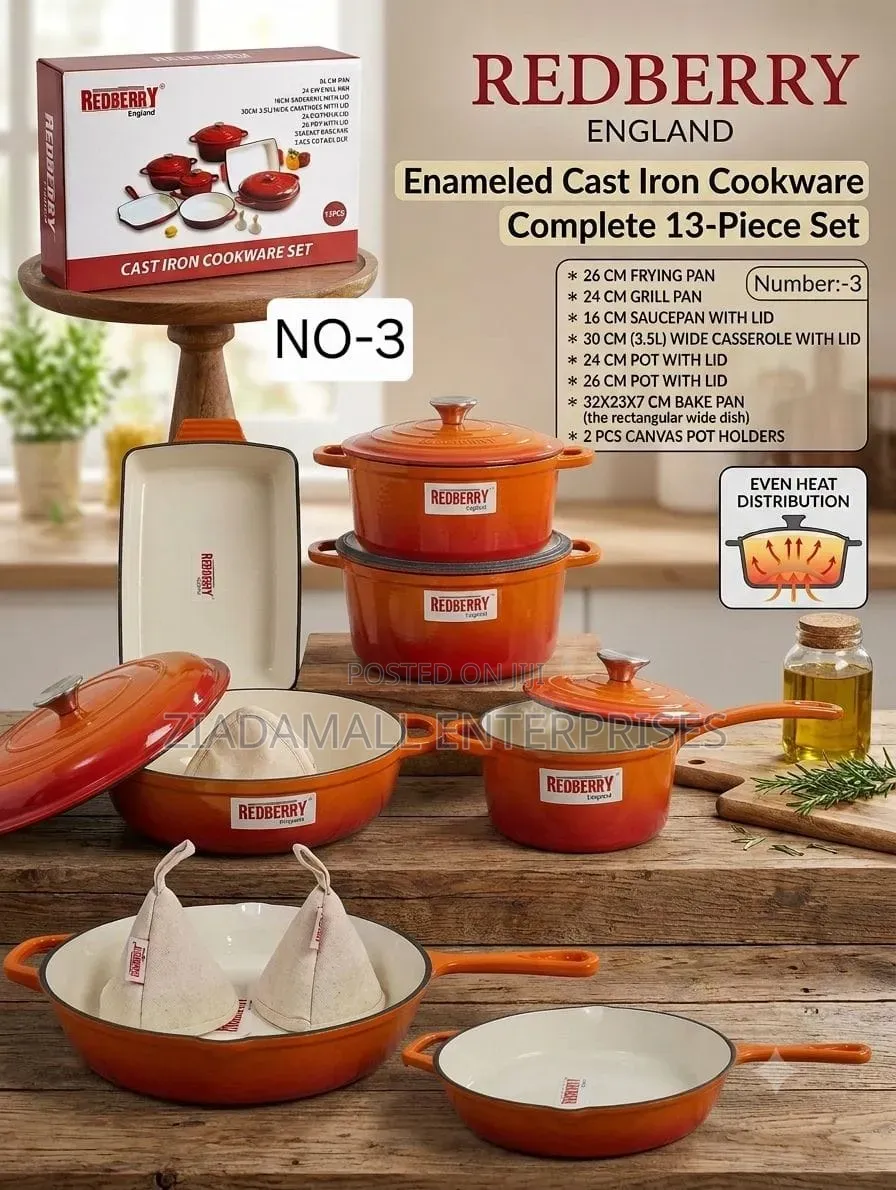 Premium Range of Enamel Coted Cast Iron Cookware 
13 PCS Set