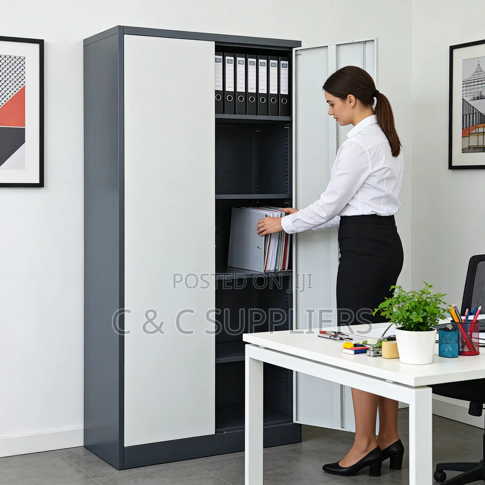 2 Doors Steel File Cabinet-Gray