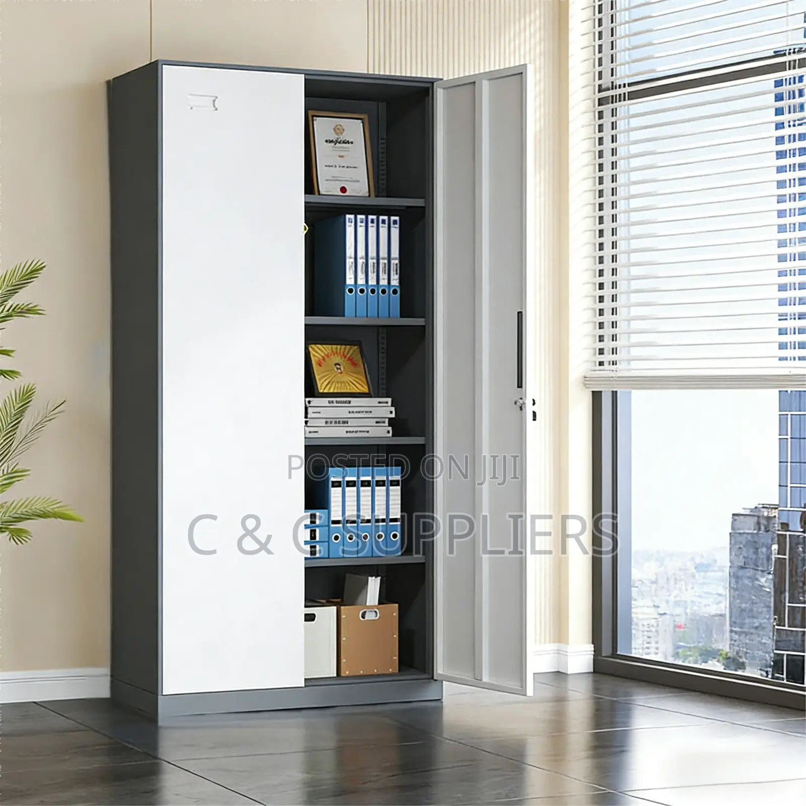 2 Doors Steel File Cabinet-Gray