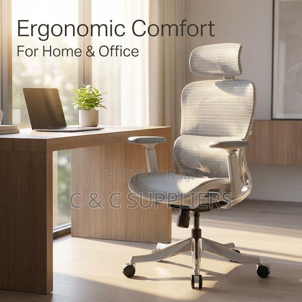 Modern White Ergonomic Study Chair. - thumbnail 2