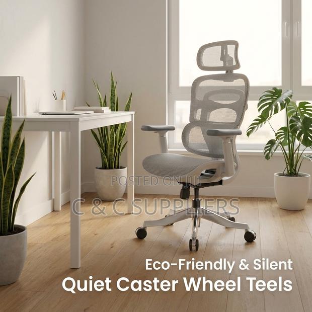 Modern White Ergonomic Study Chair. - thumbnail 5