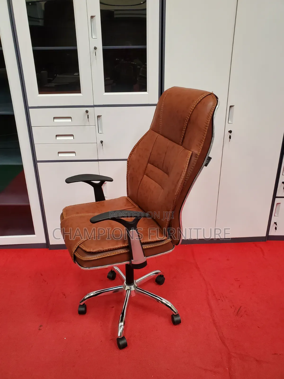 Brown Leather Office Cjair With Contrast Stitches