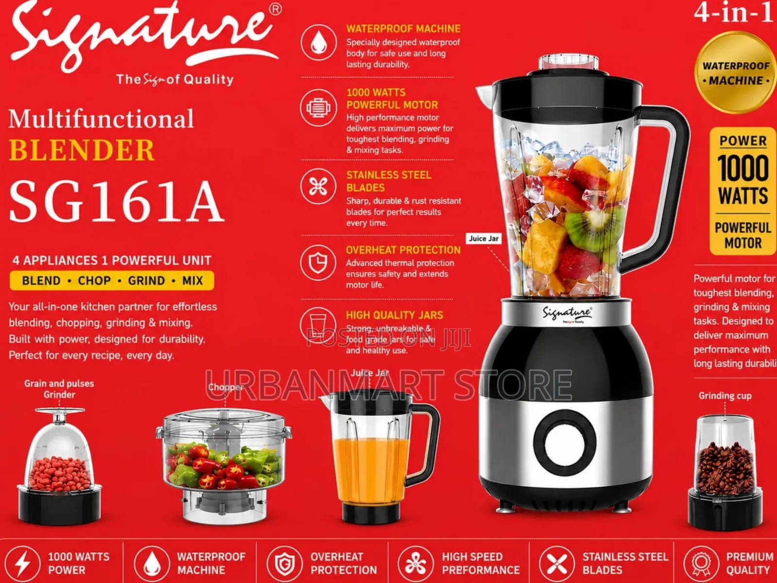 Signature 4-in-1 Food Processor Blender, Blender, Grinder, Chopper