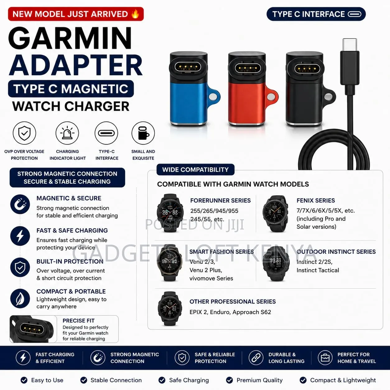 Garmin Type C Adapter Magnetic Smart Watch Charging Cable
