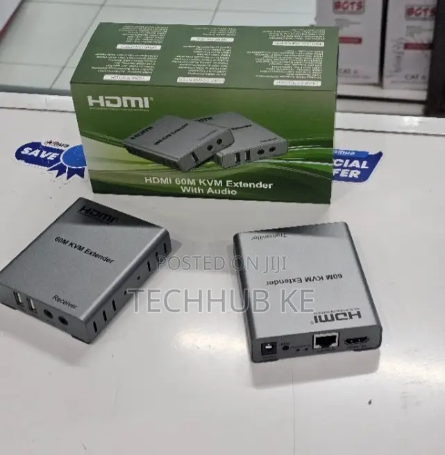 Hdmi KVM USB 60m, With Audio 1080p R/L Cat5e Cat6 Rj45 Ethernet Cable