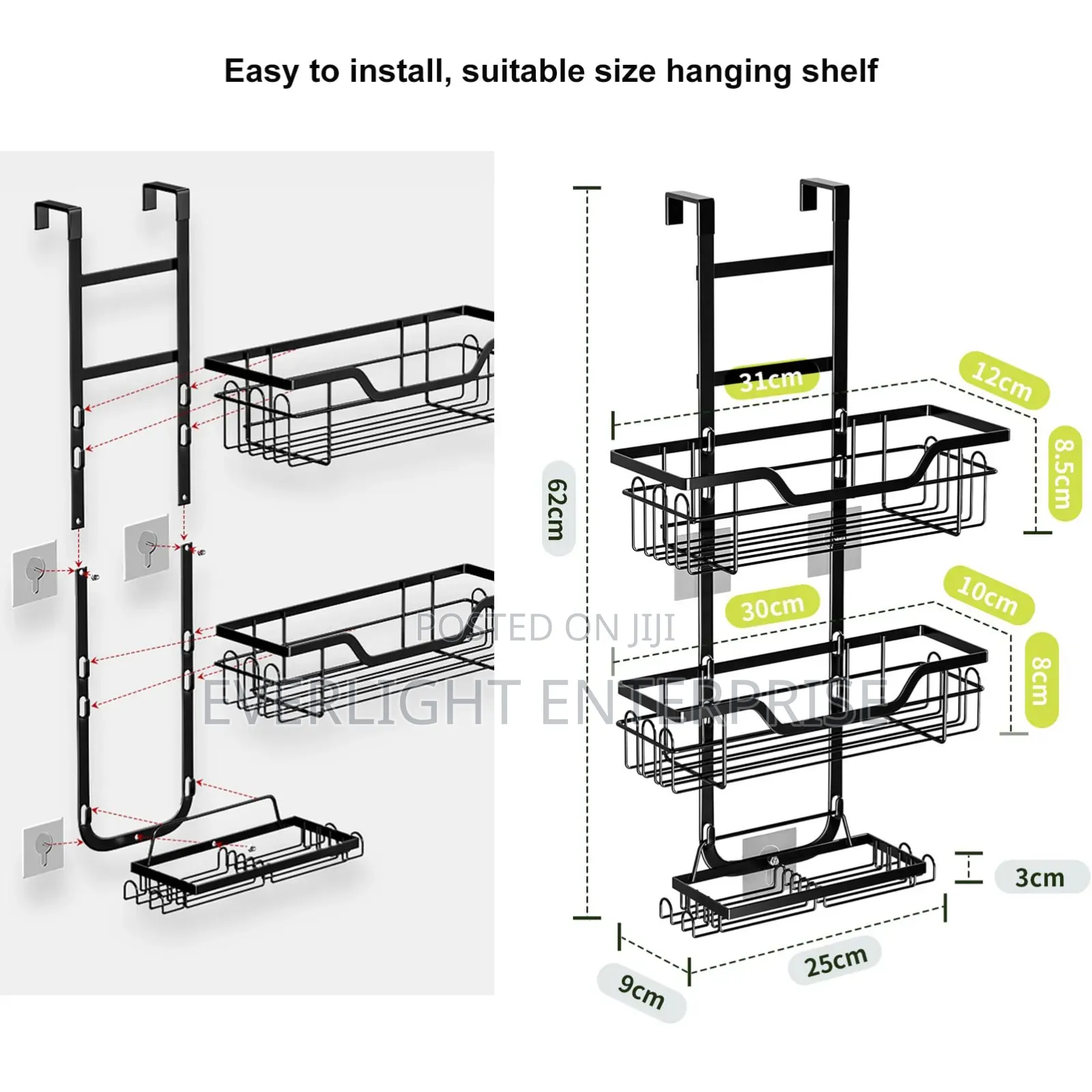 DetaChable 3 Layer Behind the Door Metallic Bathroom Shelf