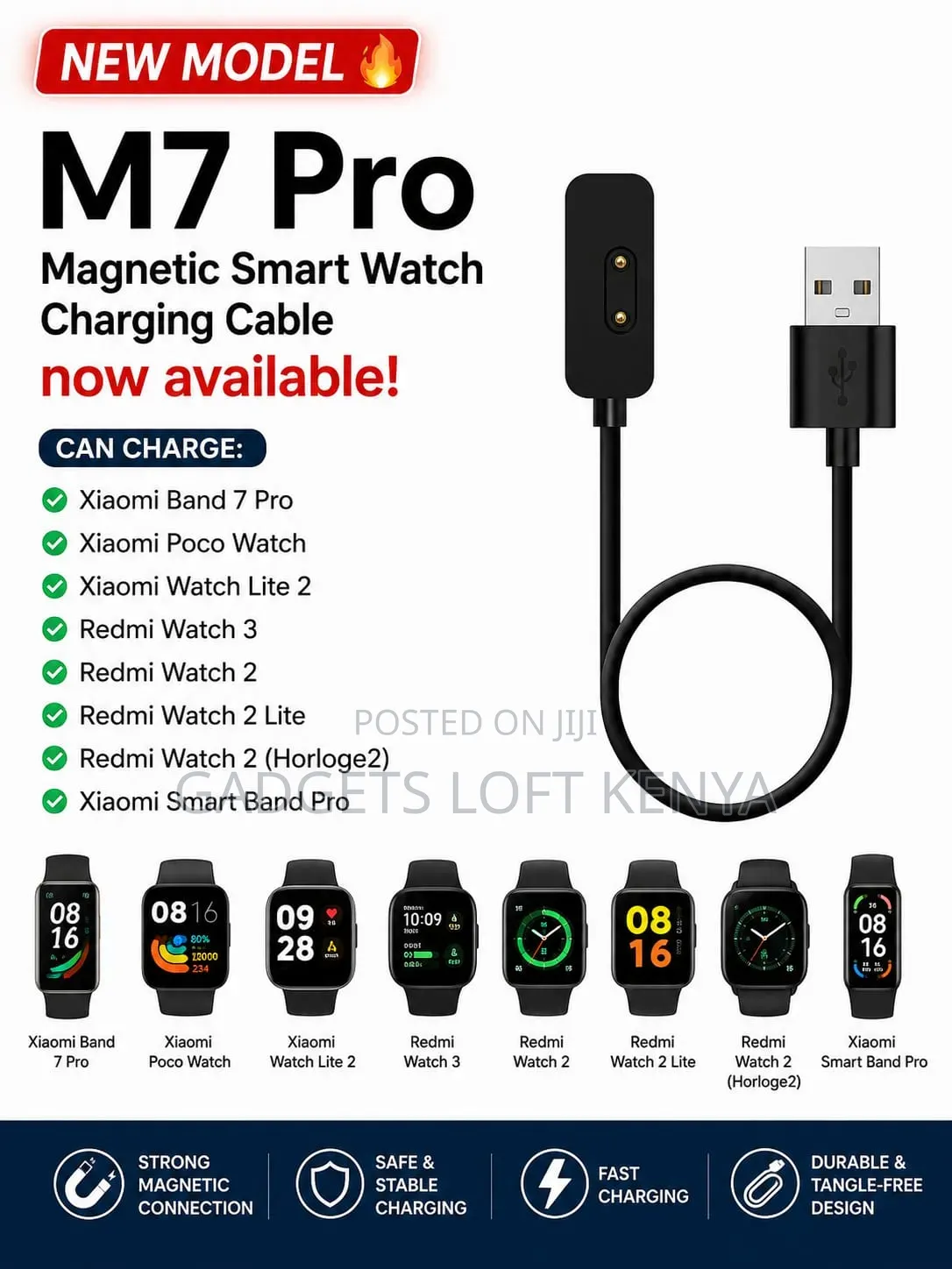 M7 Pro Magnetic Charging Cable for Xiaomi Redmi Smart Watches