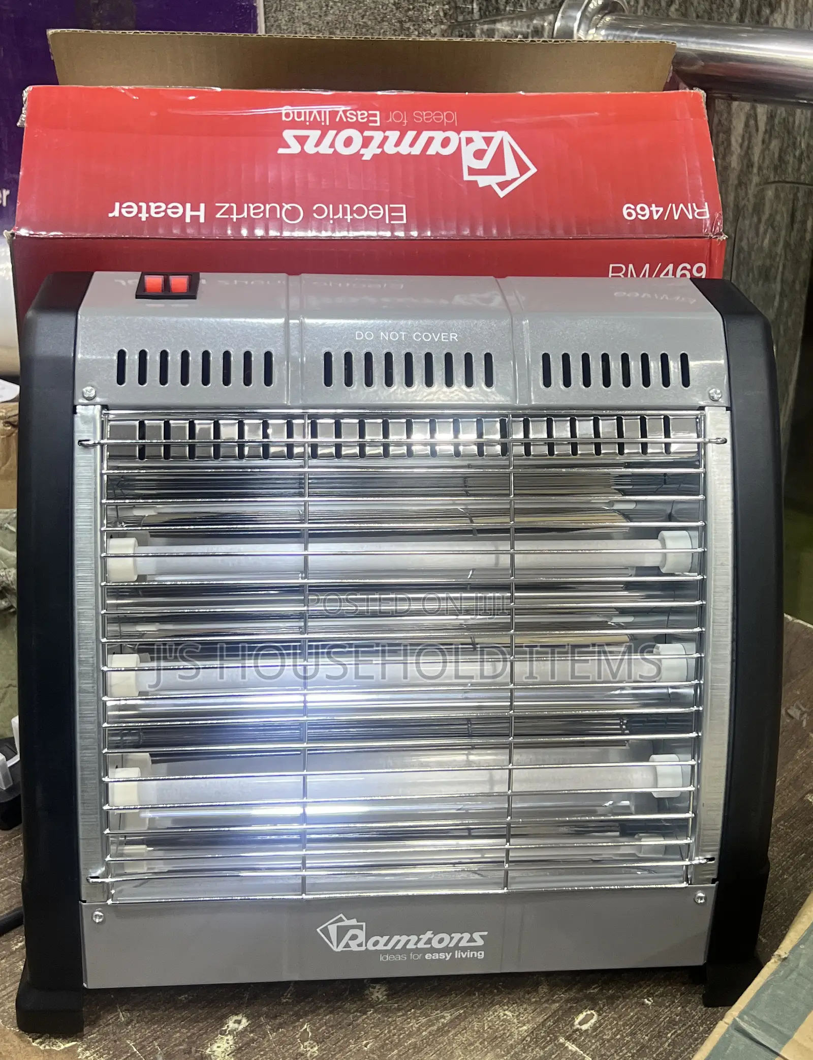 Ramtons RM/469 Electric Bar Quartz Heater, Black Silver (1 YR WRTY)