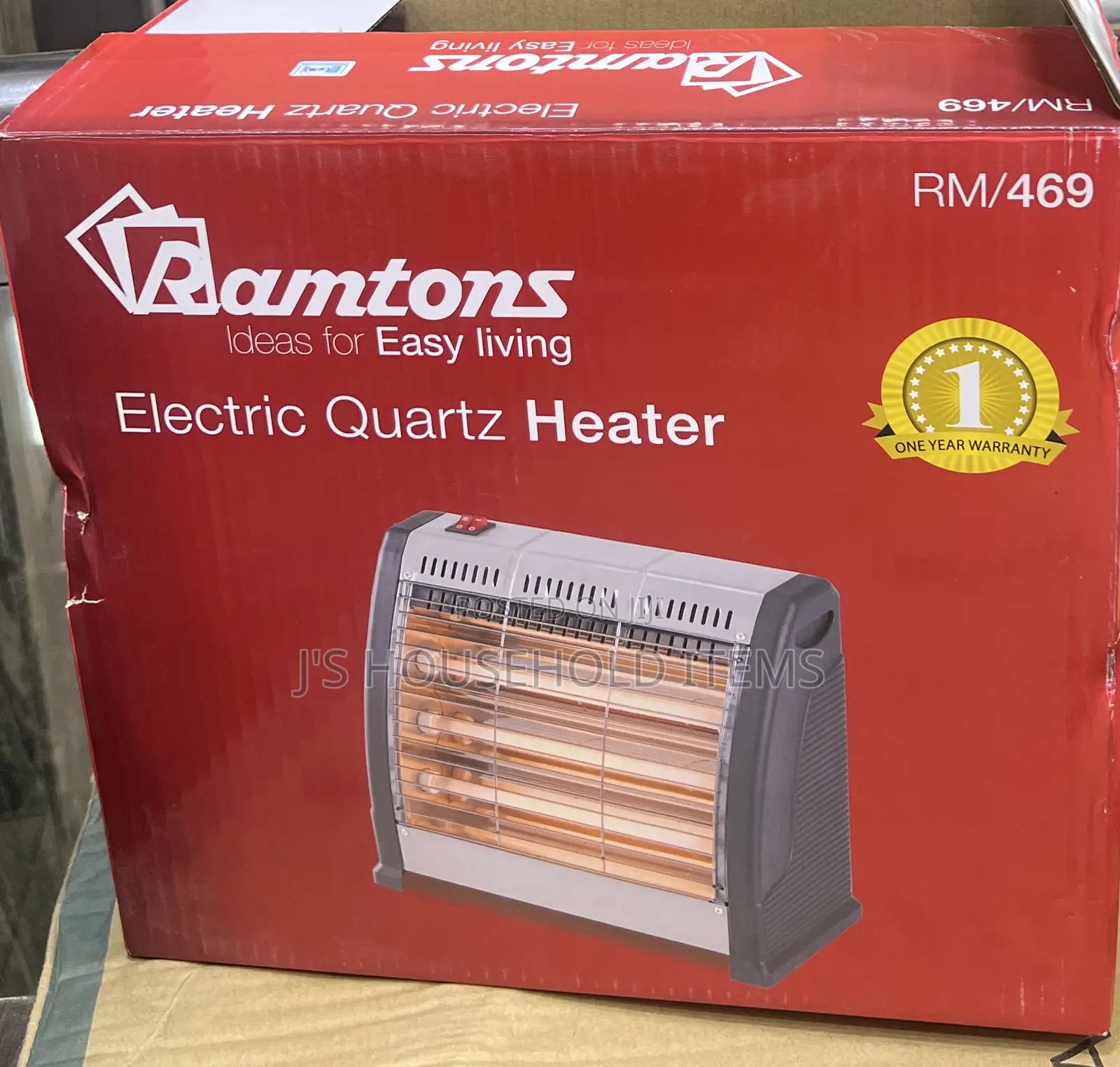Ramtons RM/469 Electric Bar Quartz Heater, Black Silver (1 YR WRTY)