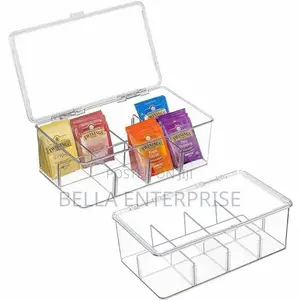Acrylic Tea Bag Organizer With Cover and Compartment Divider Box