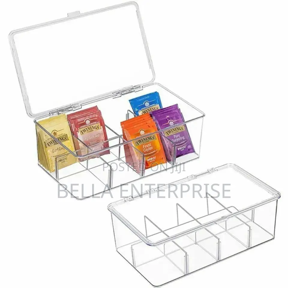 Acrylic Tea Bag Organizer With Cover and Compartment Divider Box