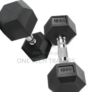 10 KGS Hexagonal Dumbbells- Pair Rubber Coated