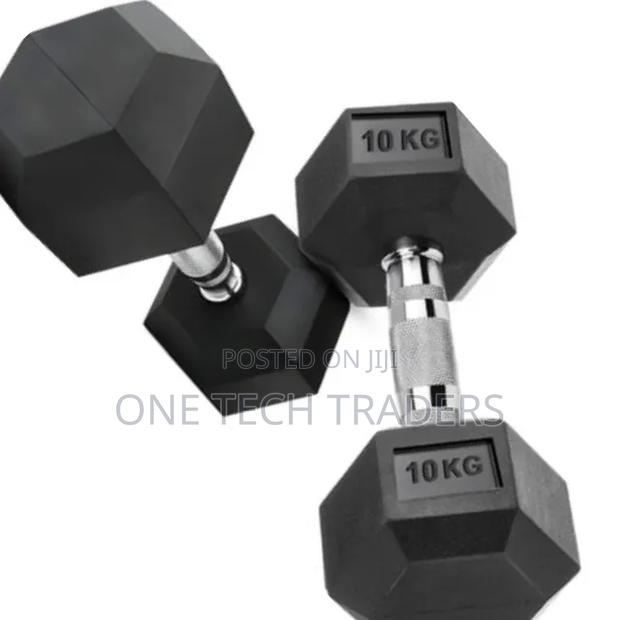10 KGS Hexagonal Dumbbells- Pair Rubber Coated