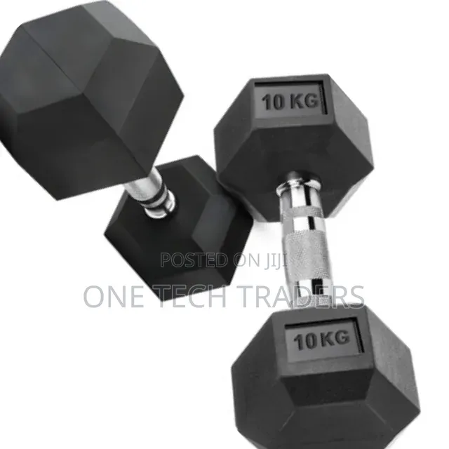 10 KGS Hexagonal Dumbbells- Pair Rubber Coated