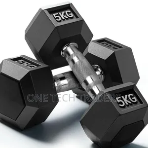Hexagonal Dumbbells 5kgs Rubber Coated - Pair