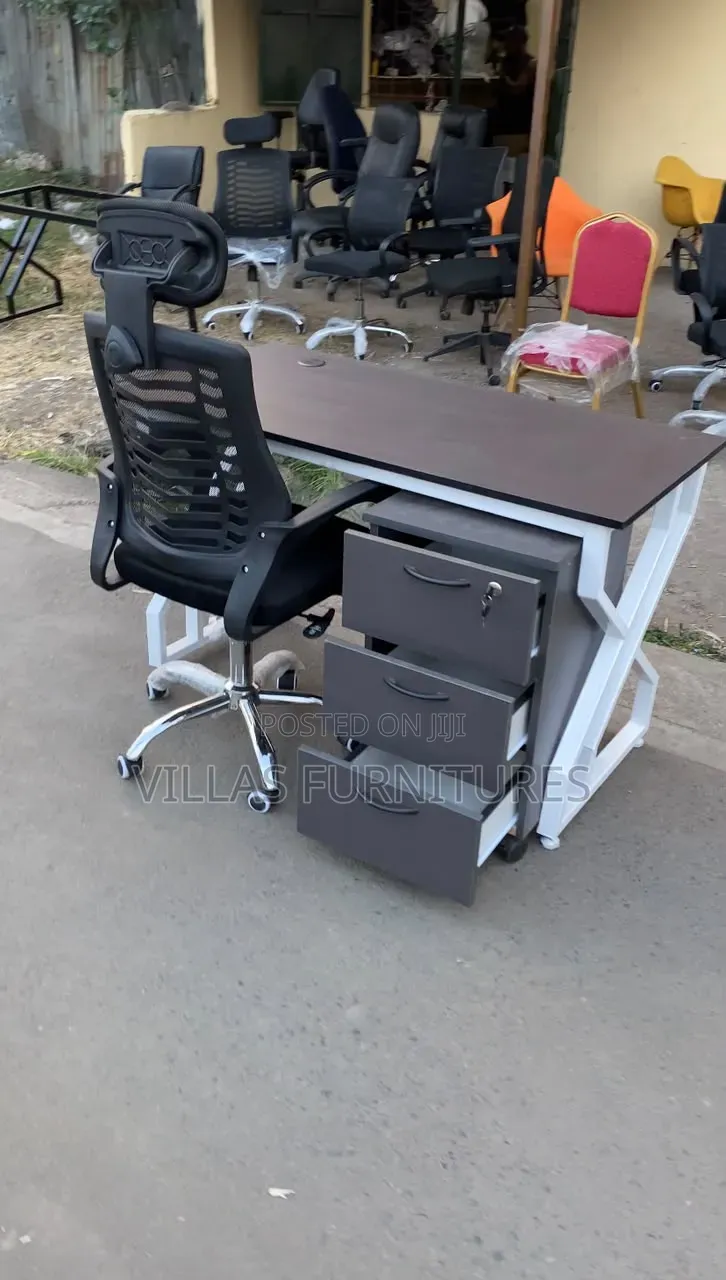 Home Office Study Desk Headrest Chair and Pedestal Combined