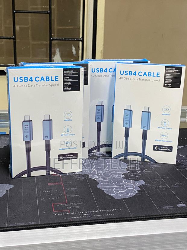 USB4 40Gbps 240W Cable a Blue-Accented Type-C to Type-C Braided Cable. - main view