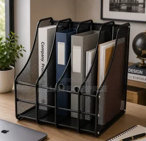 4 Slot Vertical Metallic Mesh Desk File Organizer