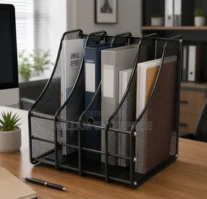 4 Slot Vertical Metallic Mesh Desk File Organizer