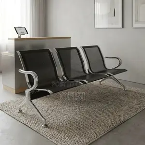 Waiting Bench; 3 Seater Black Steel Waiting Bench