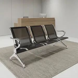Waiting Bench; 3 Seater Black Steel Waiting Bench