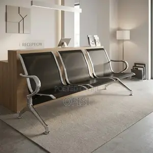 Waiting Bench; 3 Seater Black Steel Waiting Bench
