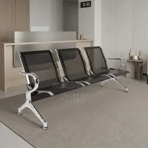 Waiting Bench; 3 Seater Black Steel Waiting Bench