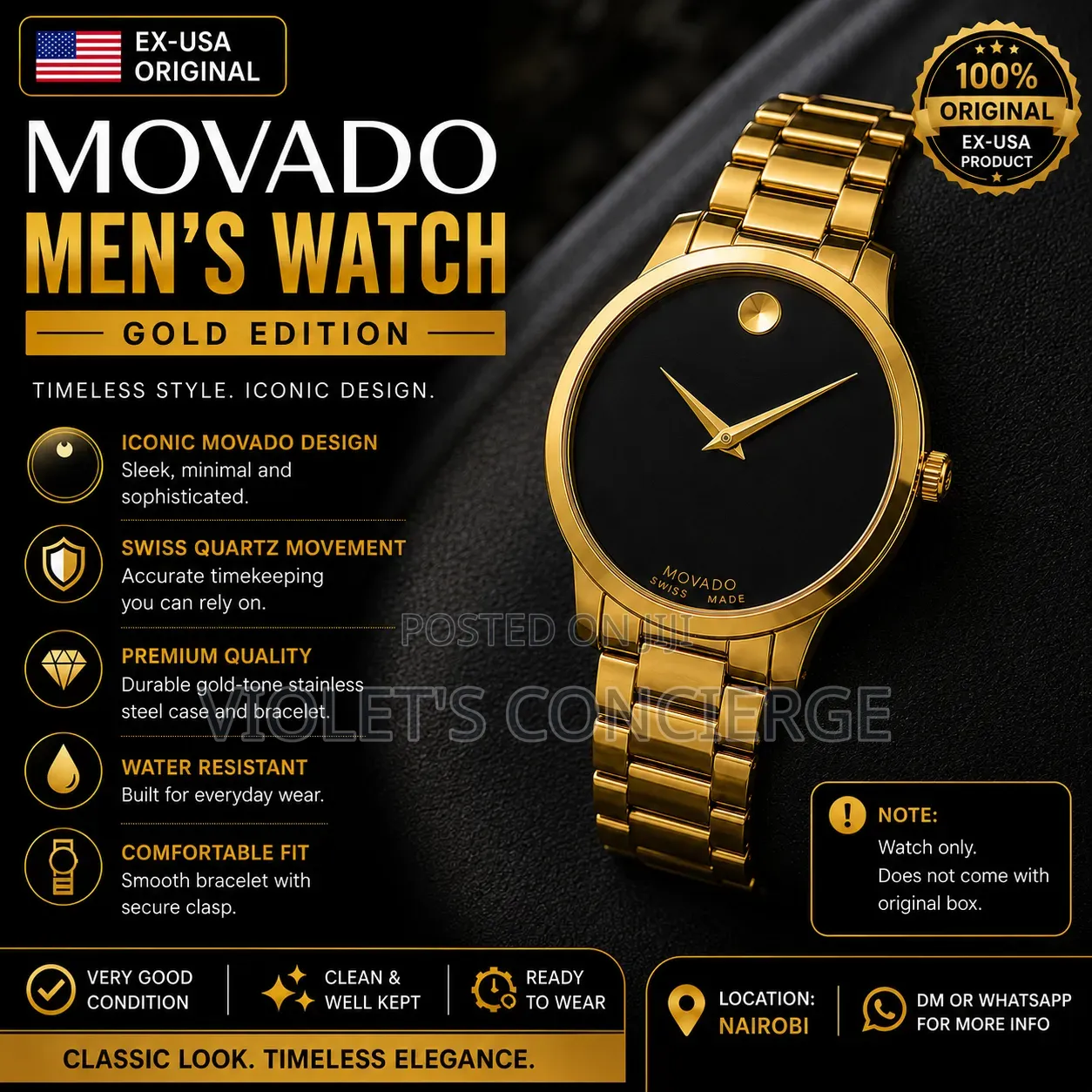 Ex Usa Movado Men Gold Watch