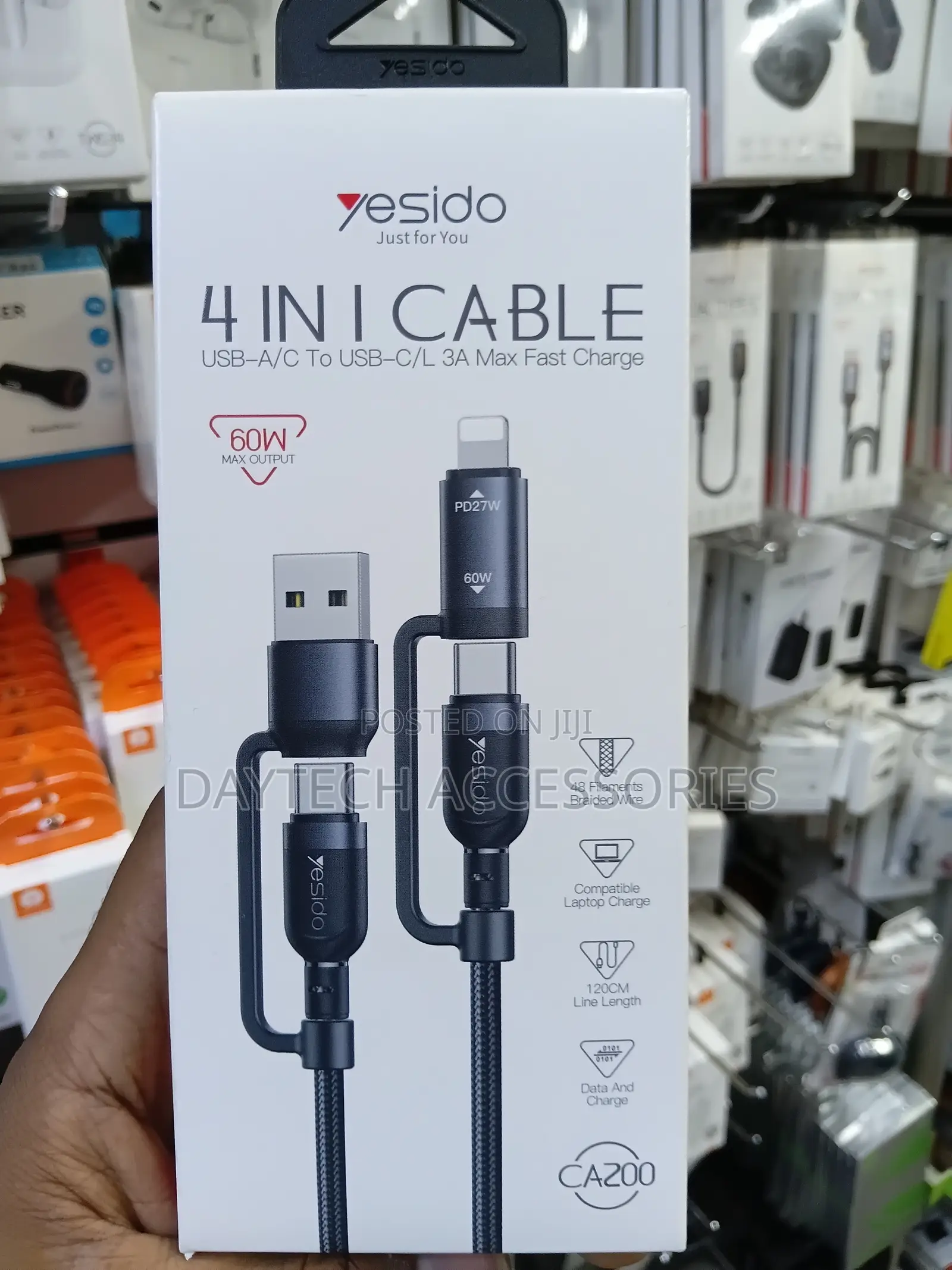 This Is a Yesido CA200 4-in-1 Fast Charging and Data Cable in Black
