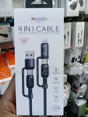 This Is a Yesido CA200 4-in-1 Fast Charging and Data Cable in Black