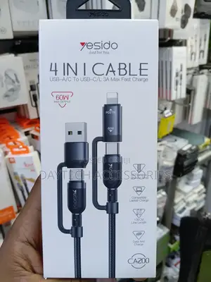 This Is a Yesido CA200 4-in-1 Fast Charging and Data Cable in Black
