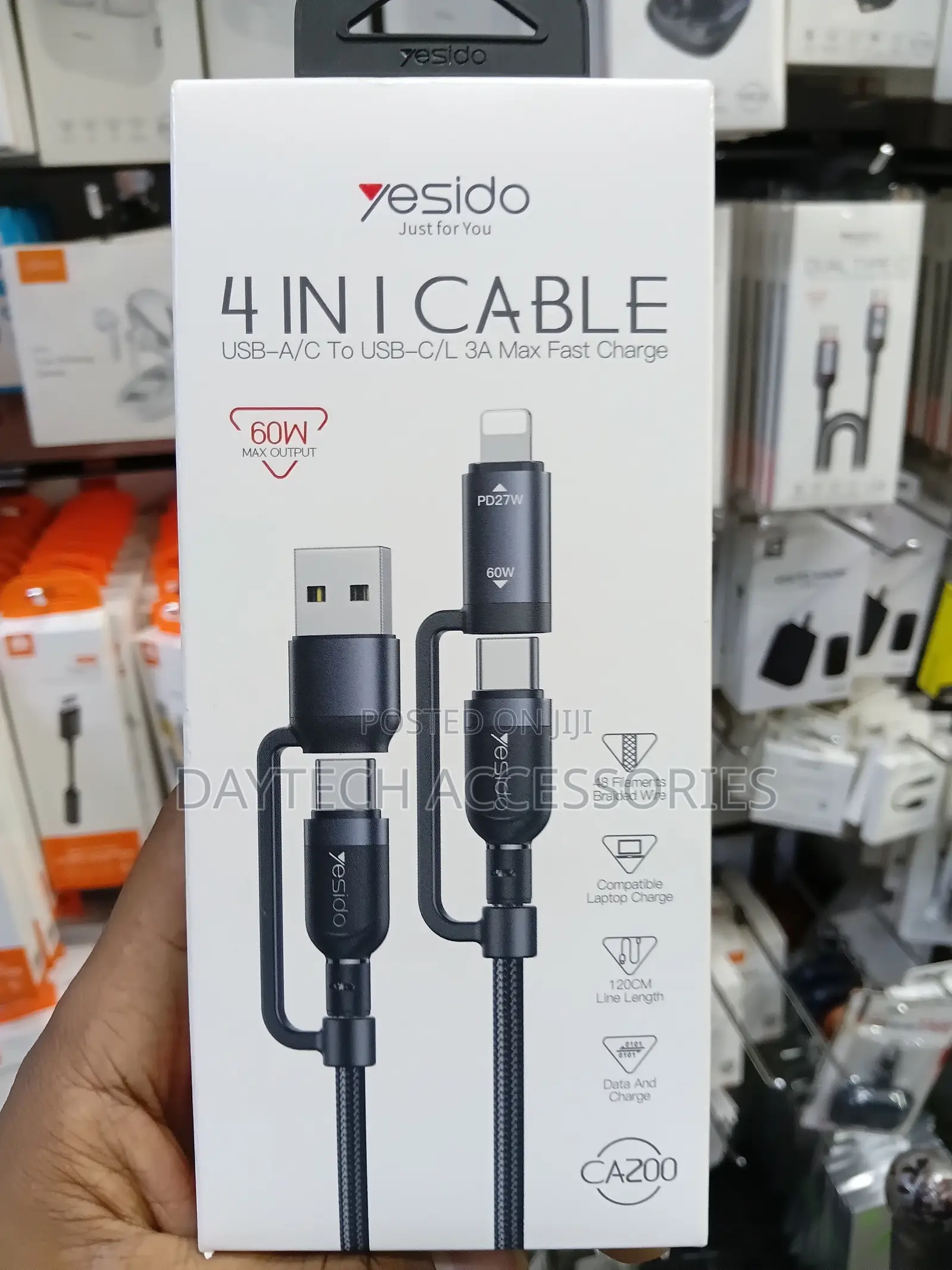 This Is a Yesido CA200 4-in-1 Fast Charging and Data Cable in Black
