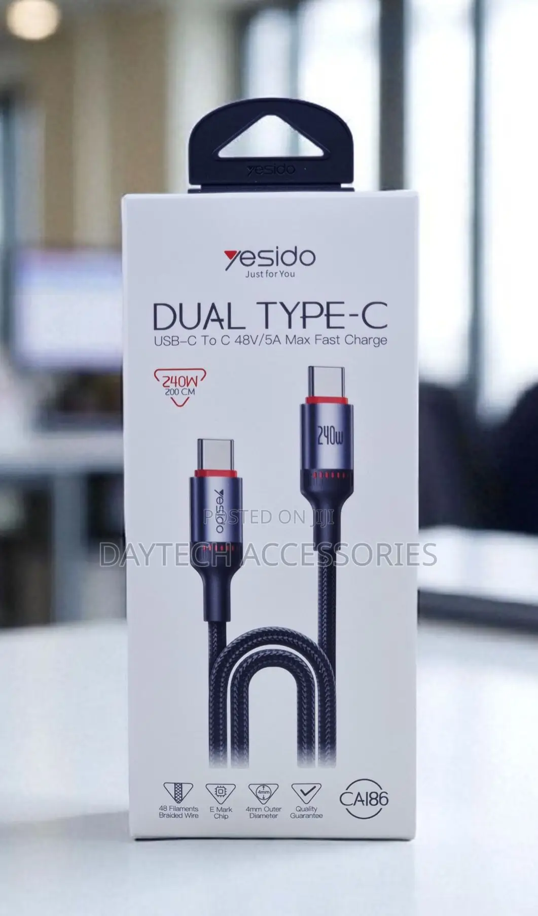 Yesido 240W Type-C to Type-C Aluminum Alloy Data Cable 2M