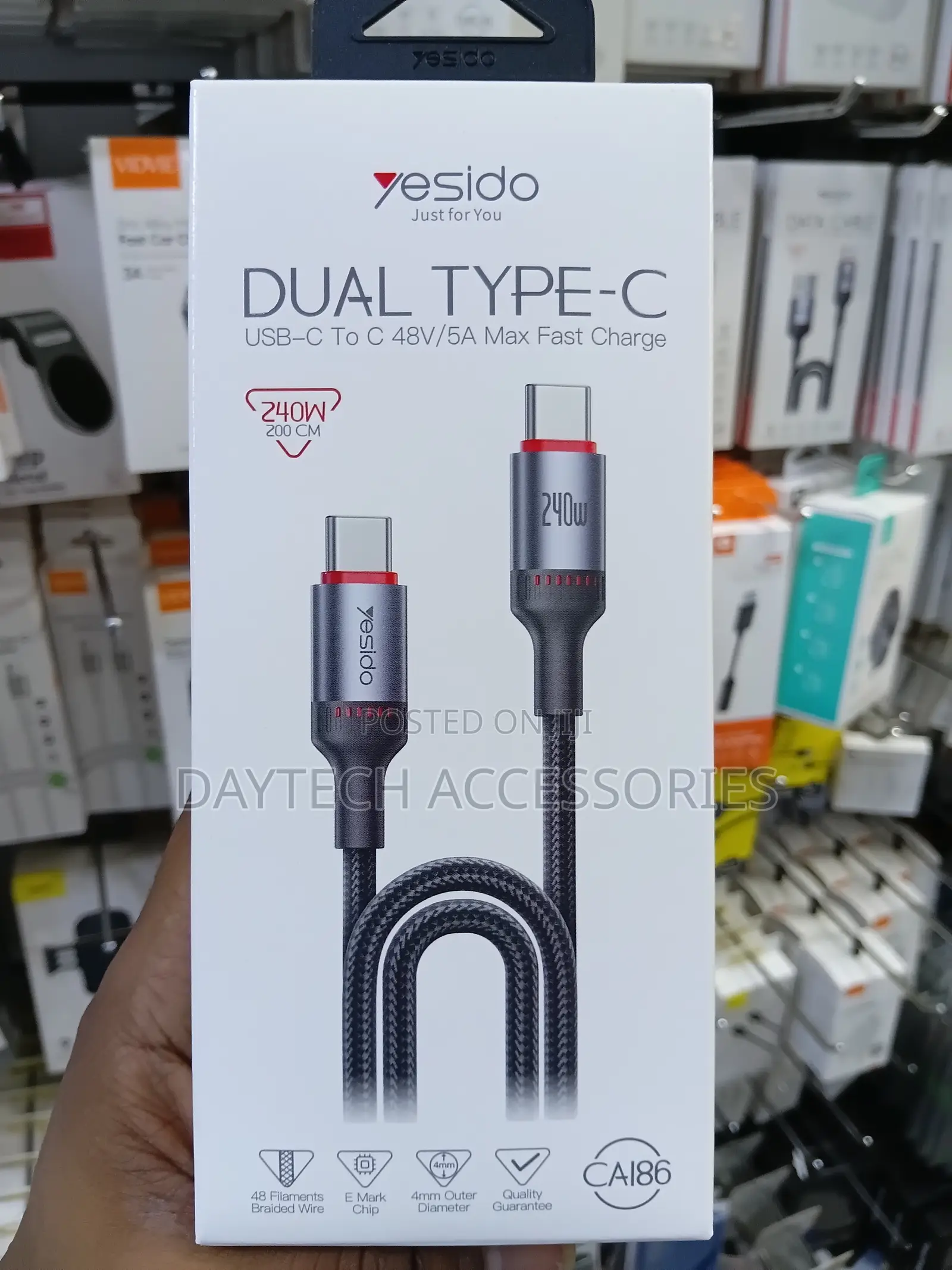 Yesido 240W Type-C to Type-C Aluminum Alloy Data Cable 2M