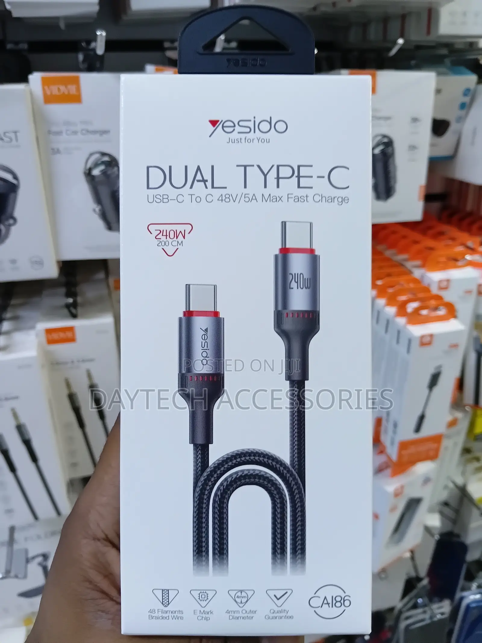 Yesido CA186 240W Type-C to Type-C Braided Data Cable 2M