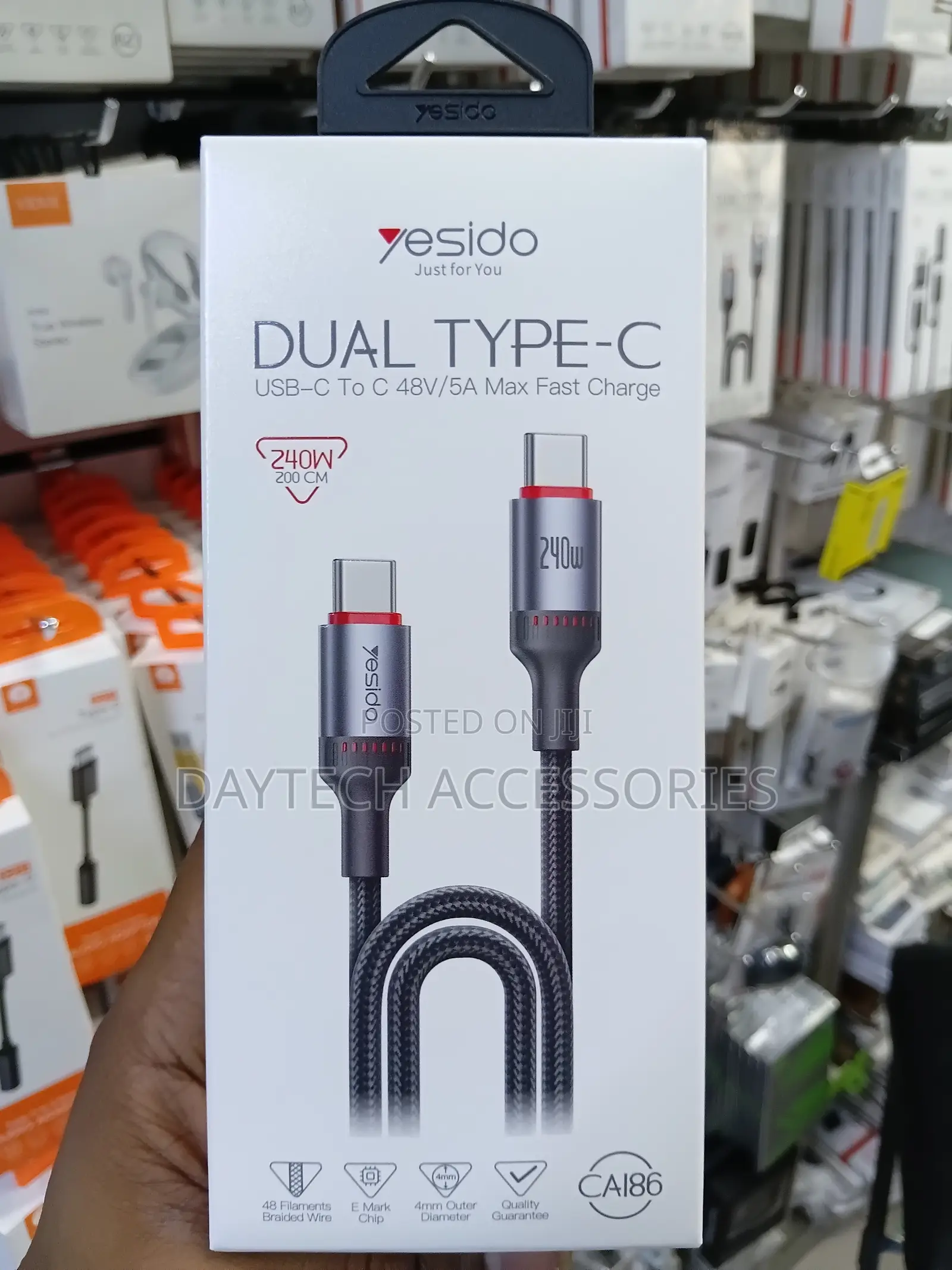 Yesido CA186 240W Type-C to Type-C Braided Data Cable 2M