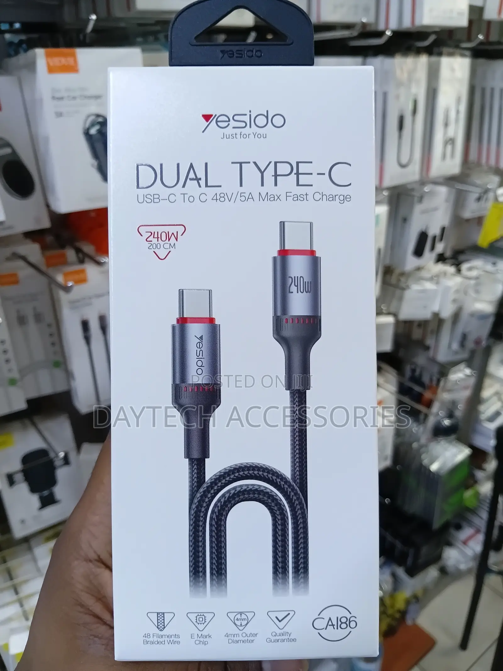 Yesido CA186 240W Type-C to Type-C Braided Data Cable 2M