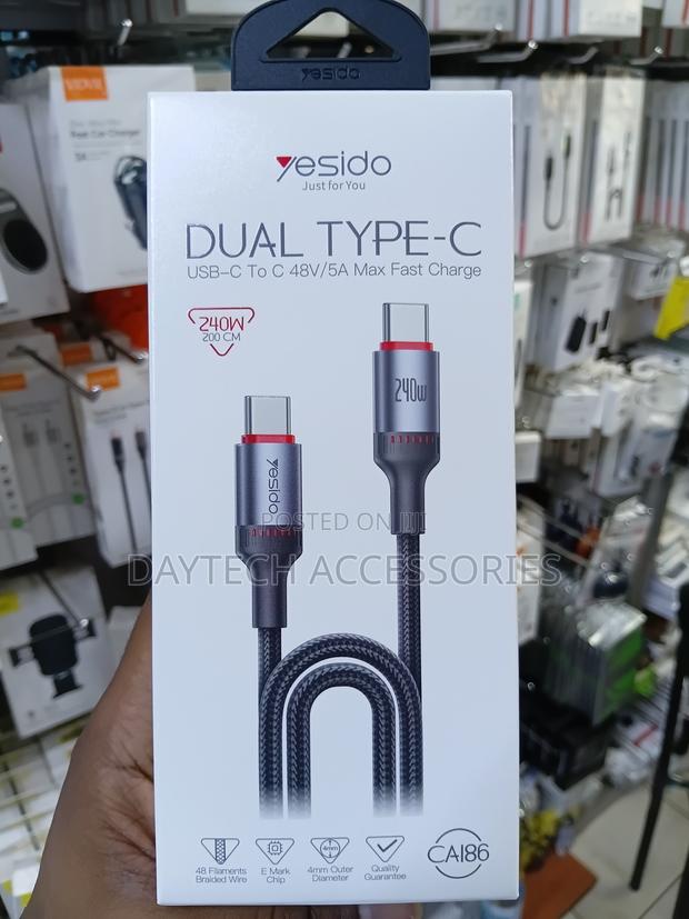 Yesido CA186 240W Type-C to Type-C Braided Data Cable 2M - thumbnail 4