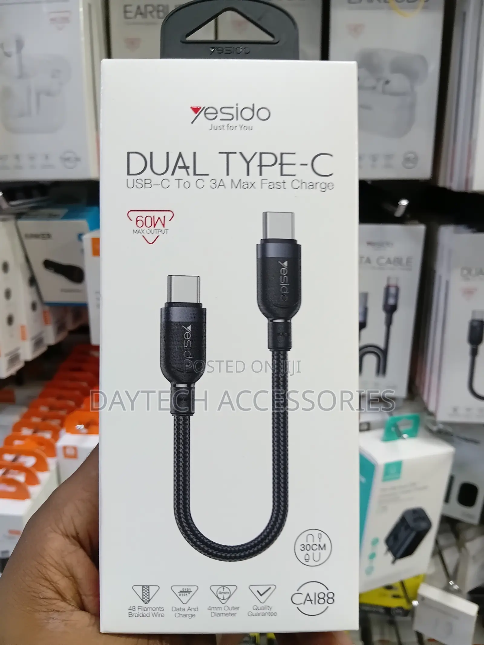 Yesido CA188 60W Dual Type-C to Type-C Cable 30cm