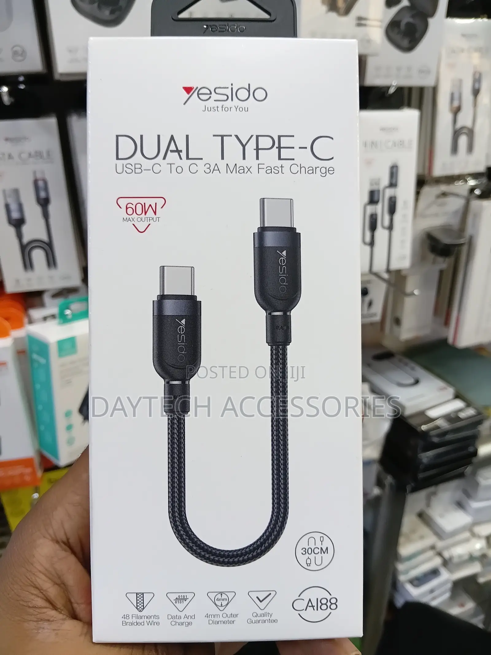 Yesido CA188 60W Dual Type-C to Type-C Cable 30cm