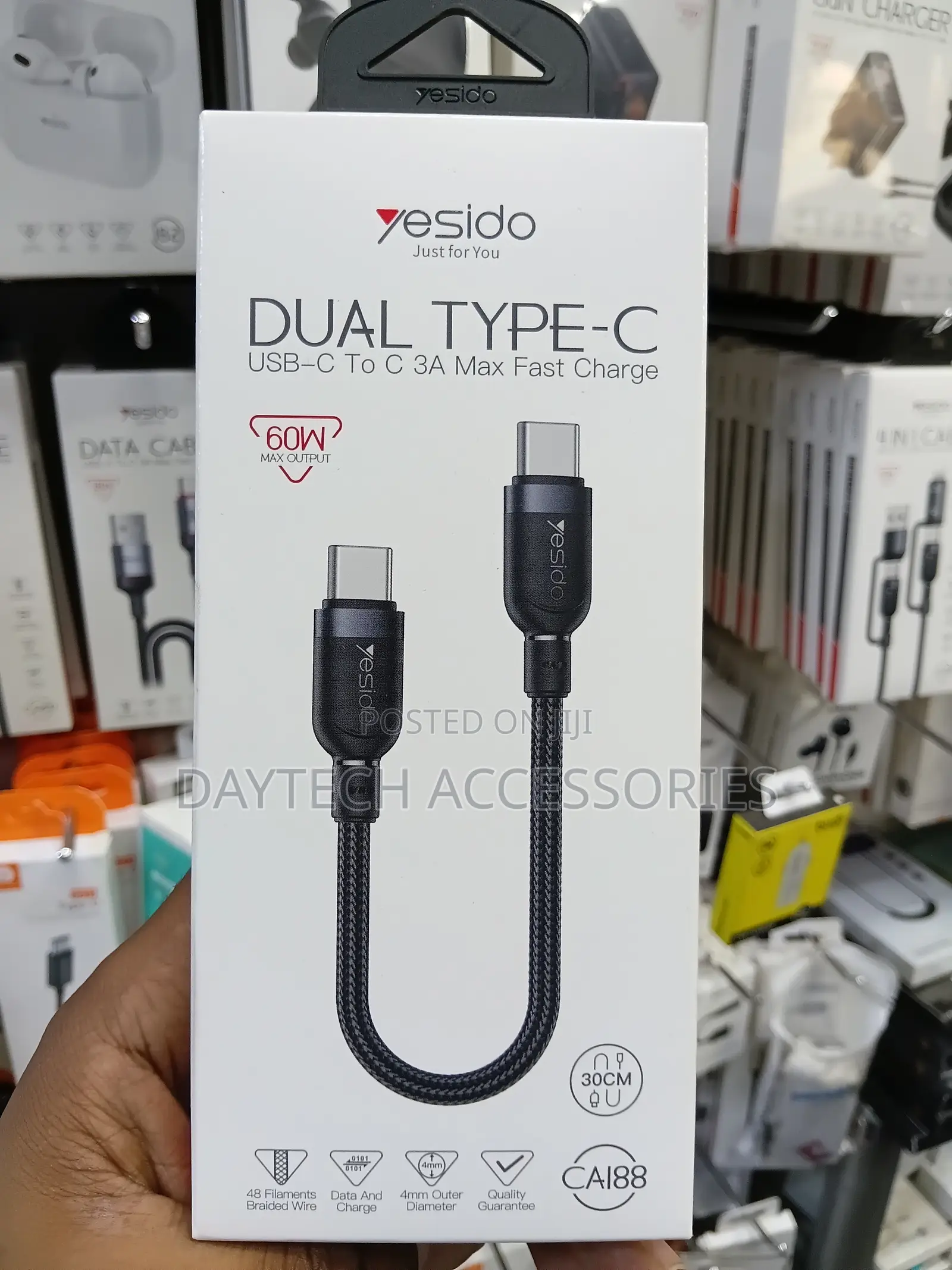 Yesido CA188 60W Dual Type-C to Type-C Cable 30cm