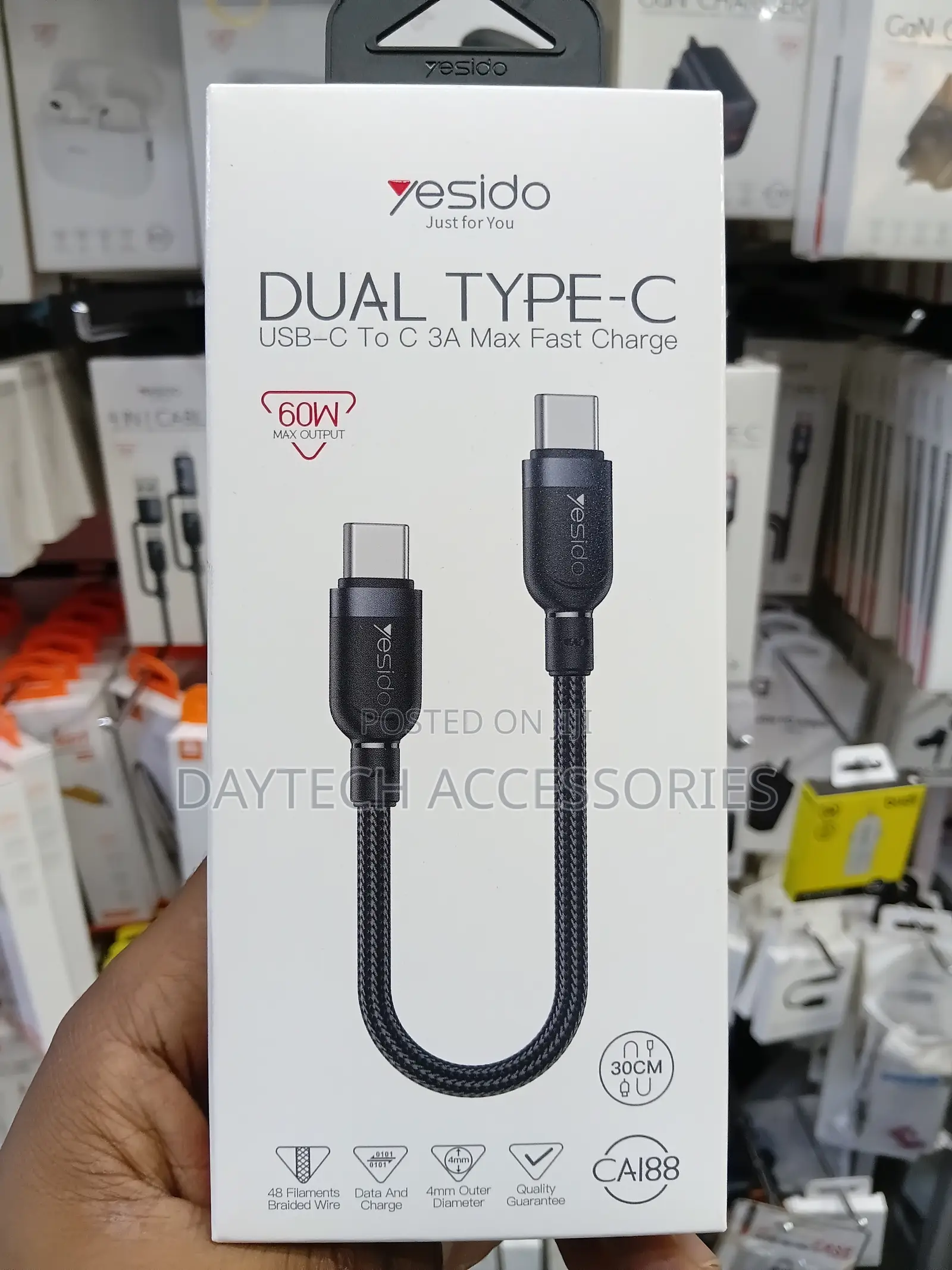 Yesido 30CM USB-C to USB-C Cable 60W Fast Charging