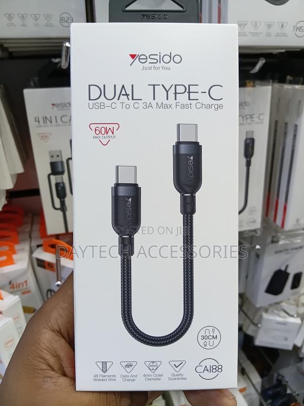 Yesido CA188 60W Dual Type-C to Type-C Cable 30cm - Black