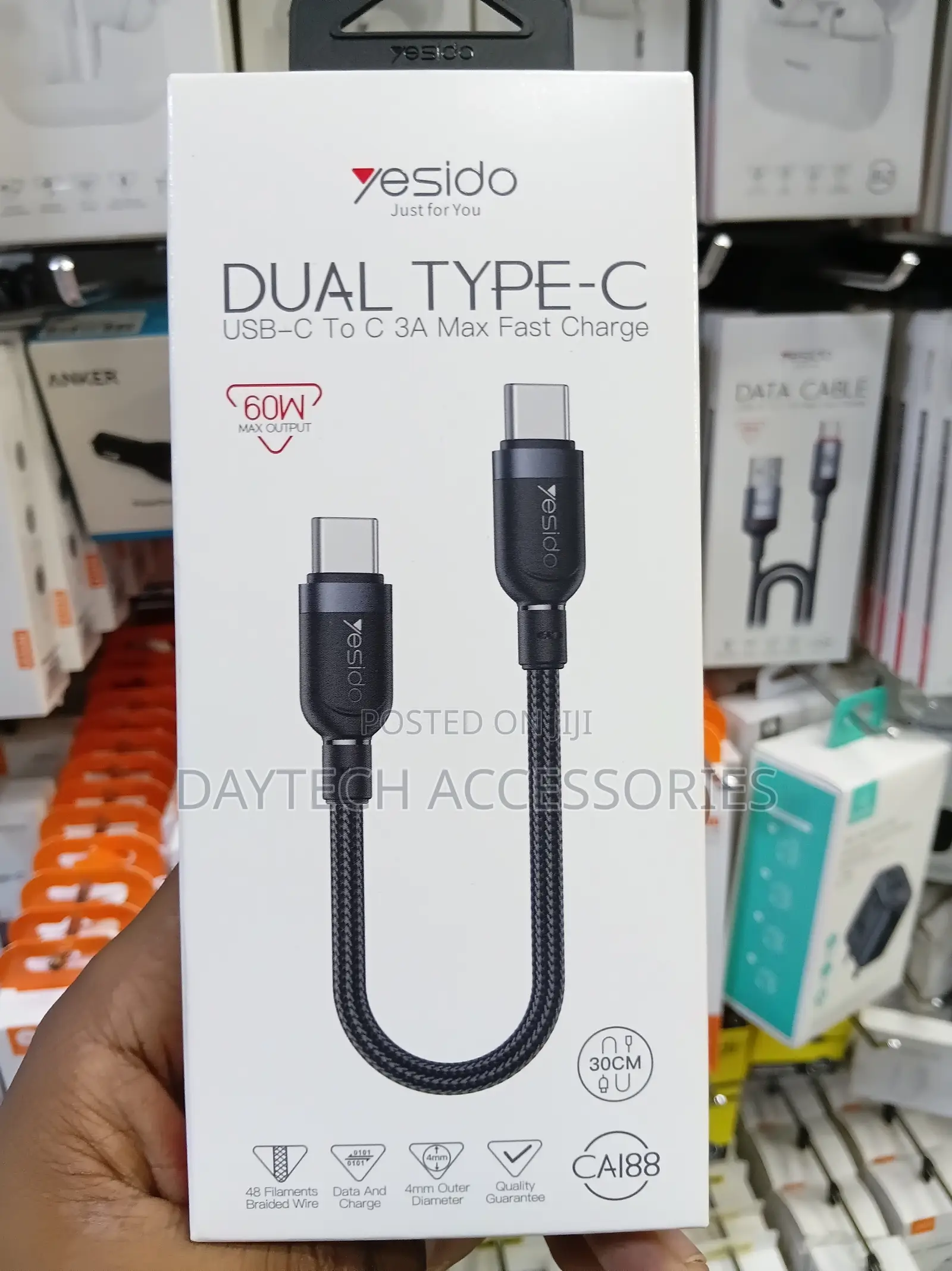 Yesido CA188 60W Dual Type-C to Type-C Cable 30cm - Black